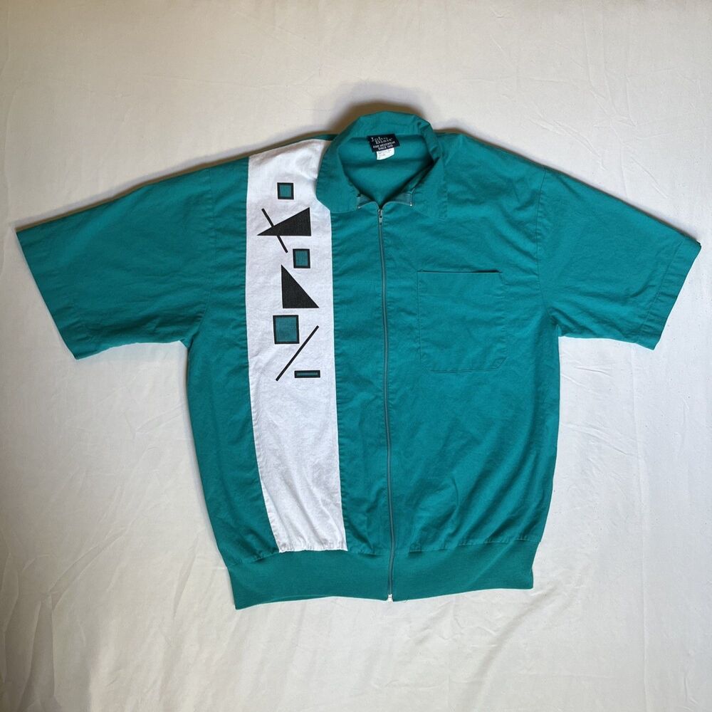 Vintage 90s John Blair Full Zip Golf Short Sleeve Polo Jacket M Grandpa Dad Teal
